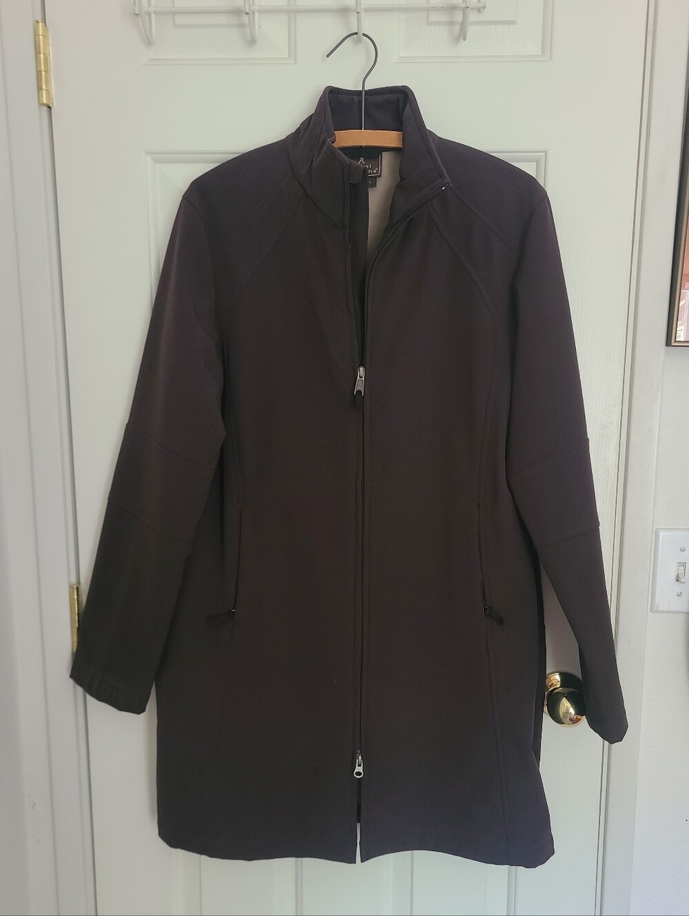 Women’s Brown Long Zip-Front Soft Shell Coat